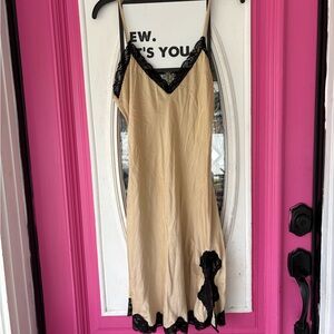 Beige Slip Chemise with Black Lace Trim